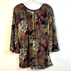 Win Win Bell Sleeve Tunic SZ Small Medium Tunic Top Purple Black Paisley…